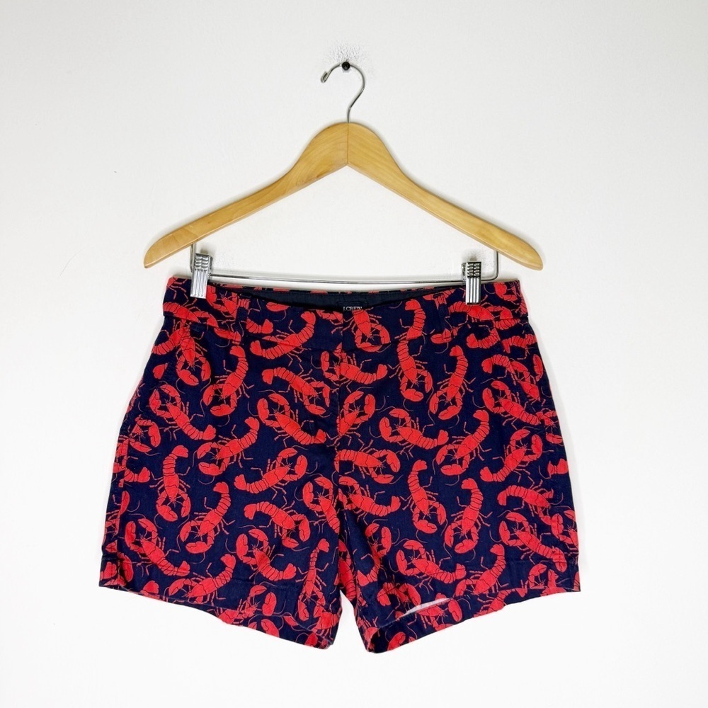 J.Crew Lobster Print Shorts Size 6 Navy Red 100% Cotton Summer Coastal Preppy